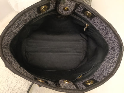 Chanel Deauville Small Tweed Black Navy LGHW (CHIP)