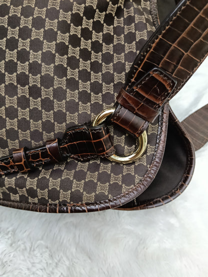 Celine Macadam Bittersweet Large Hobo Croco Embossed Chocolate SHW 2008