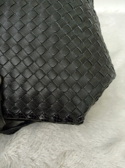 Bottega Veneta Nappa Intrecciato Ayers Brick Tote Black Snake Skin RHW