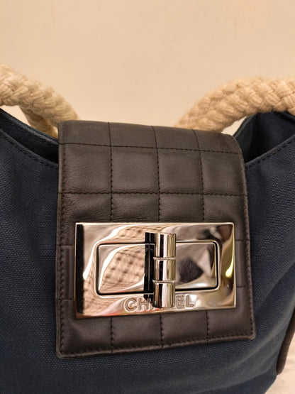 Chanel Mademoiselle Cruise Reissue Tote Canvas Blue White Black SHW #9