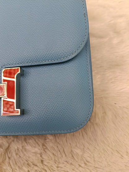 Hermes Constance 18 Epsom Bleu De Nord Rouge De Coeur Enamel PHW #Y