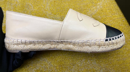 Chanel Espadrilles Leather Beige Black Size 36