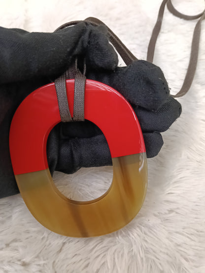 *NEW* Hermes Pendant Buffalo Horn Necklace Lacquer Red