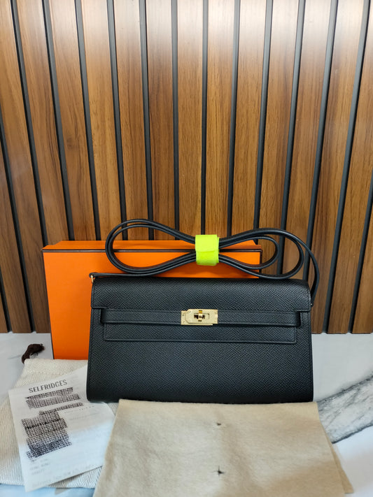 Hermes Kelly To Go Epsom Black GHW #B