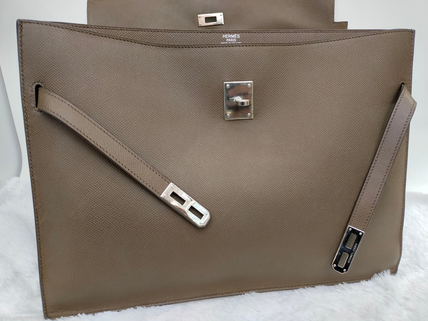 Hermes Kelly Depeches Briefcase Epsom Etoupe PHW #K square