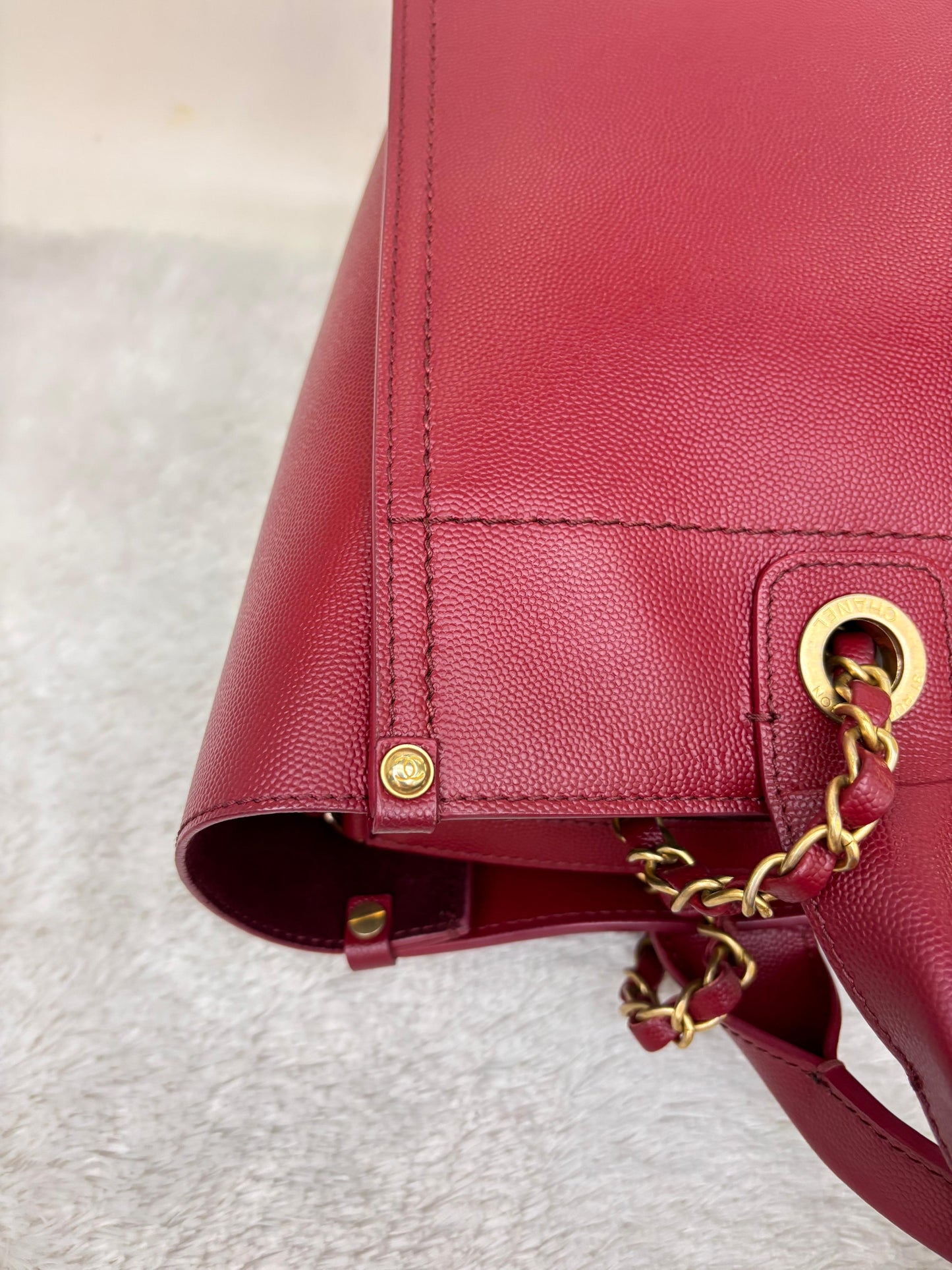 Chanel Deauville Small Caviar Studded Burgundy GHW #26