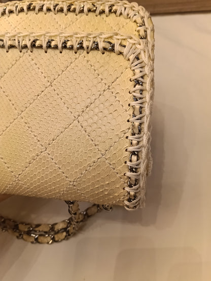 Chanel Turn Lock Flap Chain Python White SHW #11