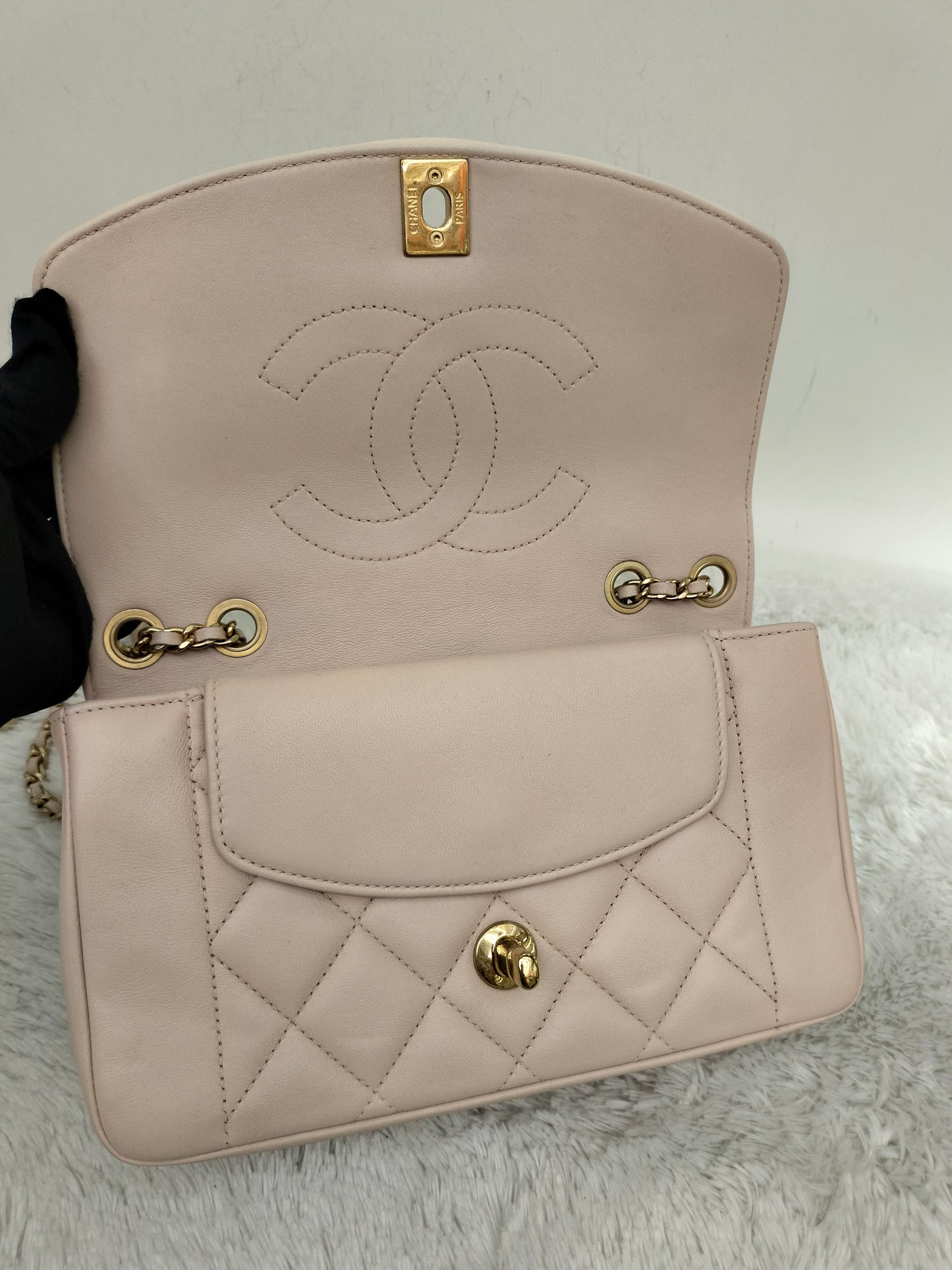 Chanel Diana Flap Small Lamb Light Beige GHW #20