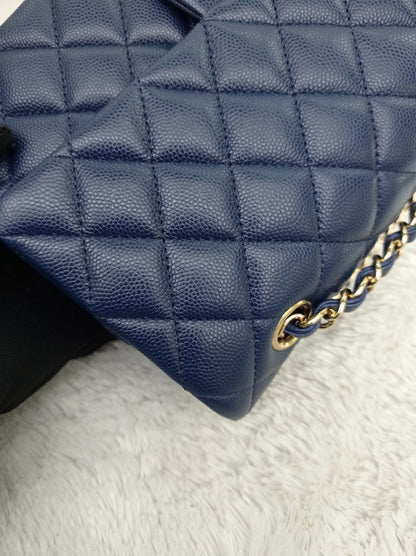Chanel Medium Caviar Dark Blue GHW DF #24