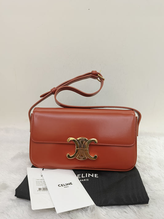Celine Triomphe East West Calfskin Cornelian GHW 2022
