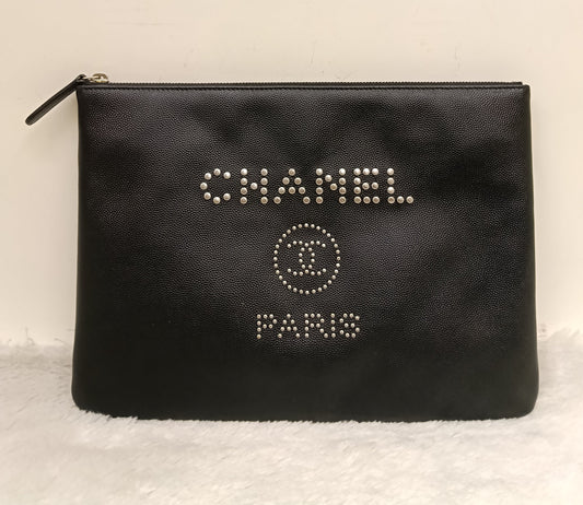 Chanel O'Case Deauville Medium Caviar Studded Black SHW #25
