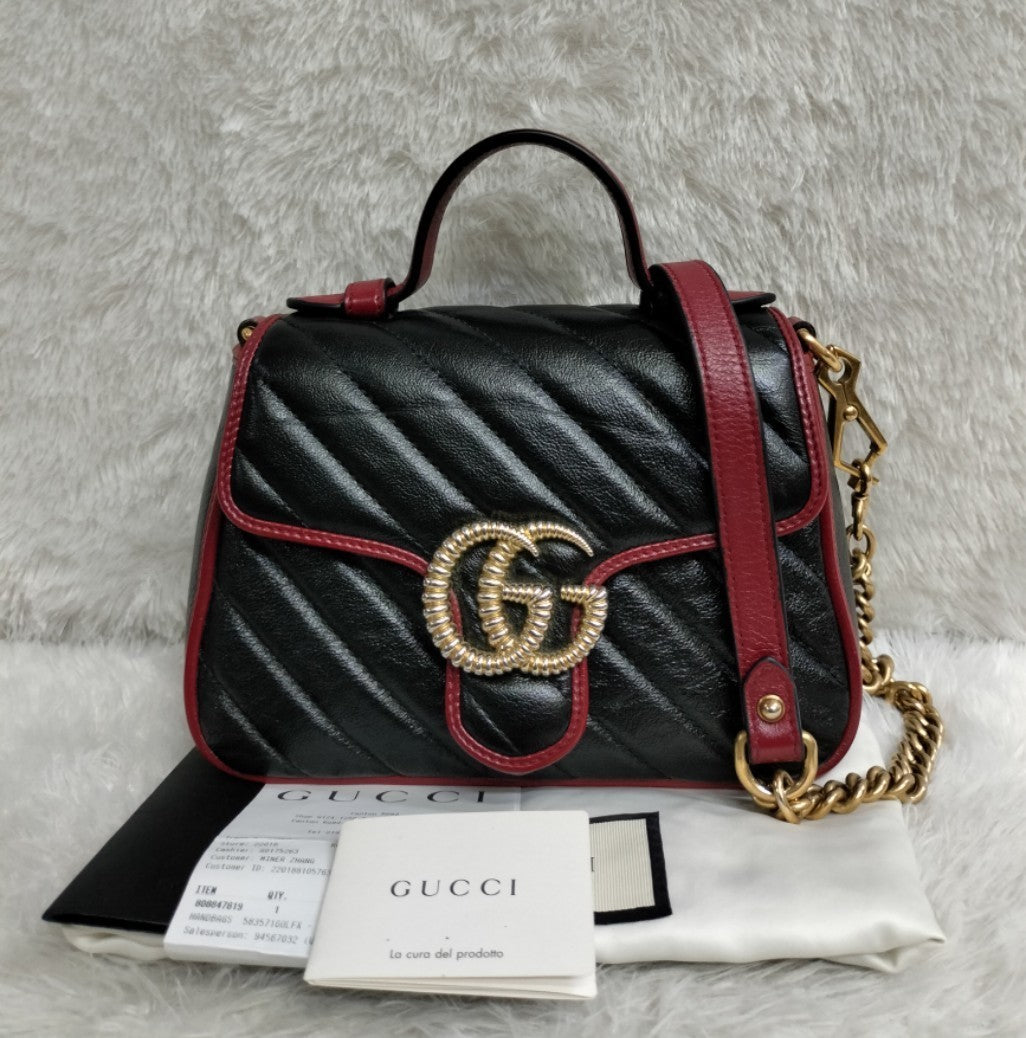 Gucci Top Handle Mini Marmont Black Red GHW 2019