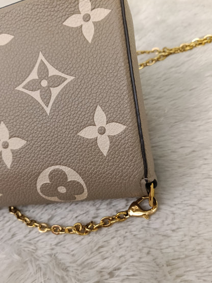 LV Pochette Felicie GM Monogram Empreinte Tourterelle Creme (CHIP)