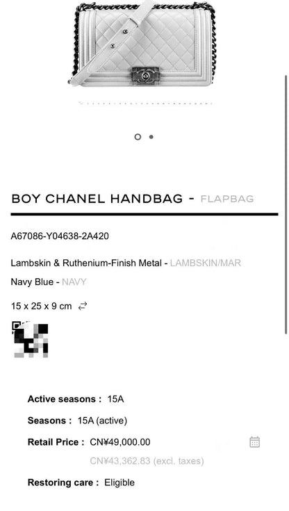 Chanel Boy 25 Lamb Navy Blue RHW #21