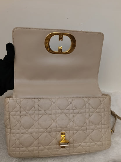 Dior Caro Medium Cannage Powder Beige Enamel Chain GHW 2023