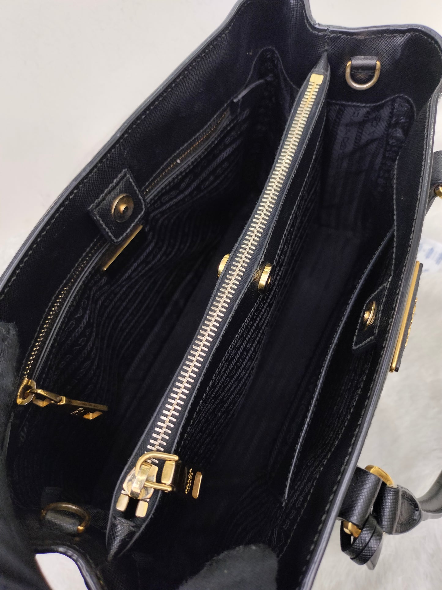 Prada Saffiano Lux Nero 33cm Double Zip GHW