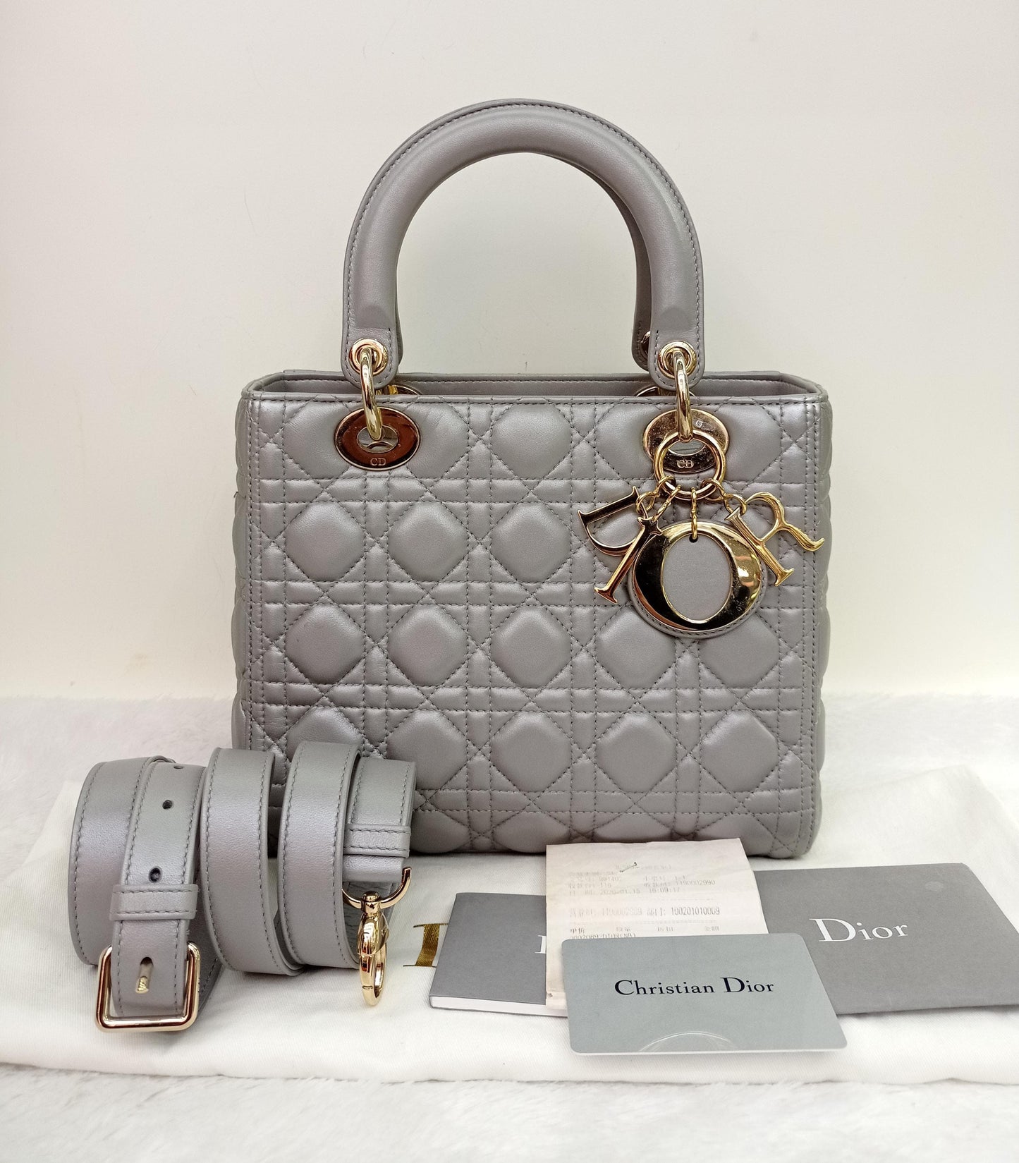 Lady Dior Medium Lamb Grey GHW