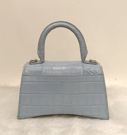 Balenciaga Hourglass XS Top Handle Croco Blue Grey SHW 2021