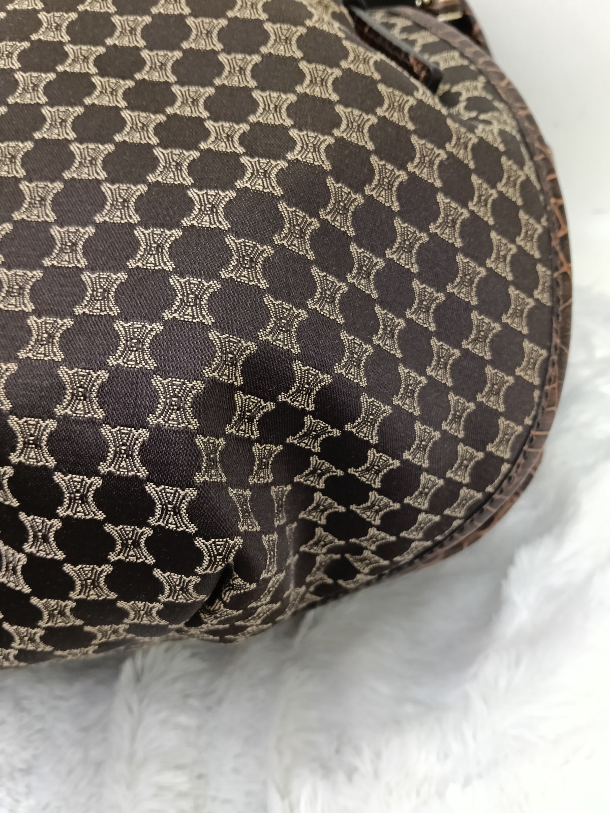 Celine Macadam Bittersweet Large Hobo Croco Embossed Chocolate SHW 2008