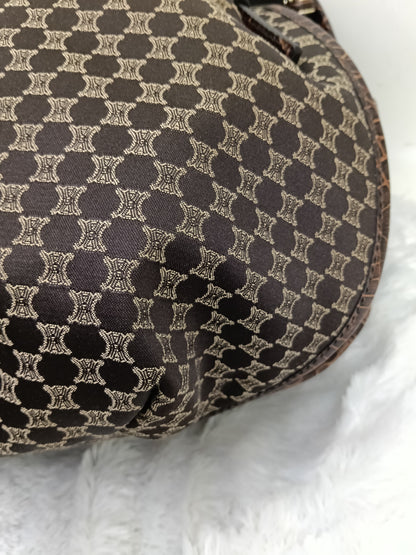 Celine Macadam Bittersweet Large Hobo Croco Embossed Chocolate SHW 2008