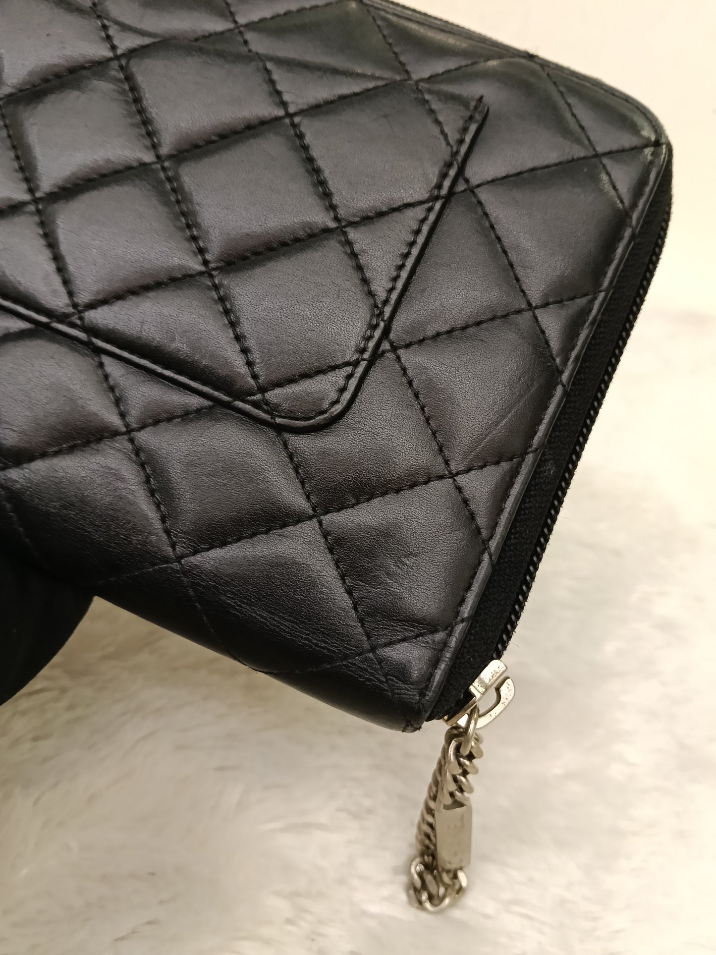 Chanel Zip Around Organizer Cambon Calfskin Black Pink SHW #16
