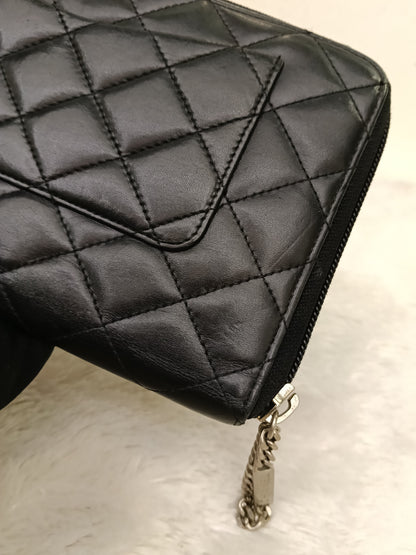 Chanel Zip Around Organizer Cambon Calfskin Black Pink SHW #16