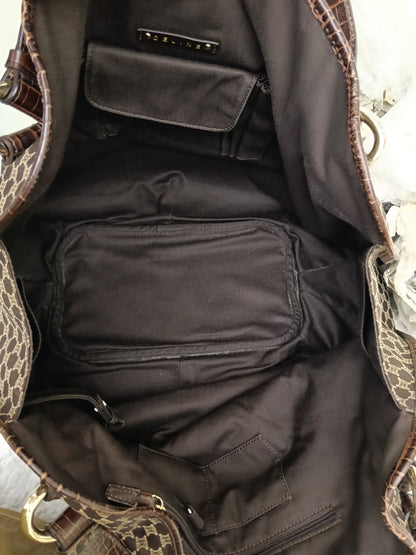 Celine Macadam Bittersweet Large Hobo Croco Embossed Chocolate SHW 2008