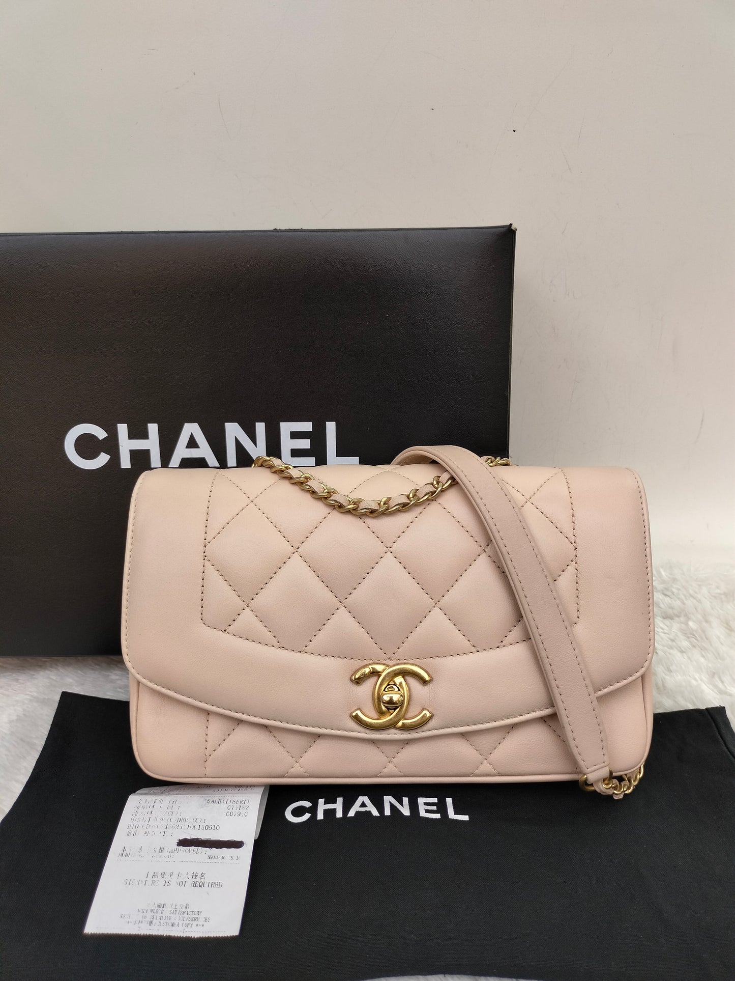 Chanel Diana Flap Small Lamb Light Beige GHW #20