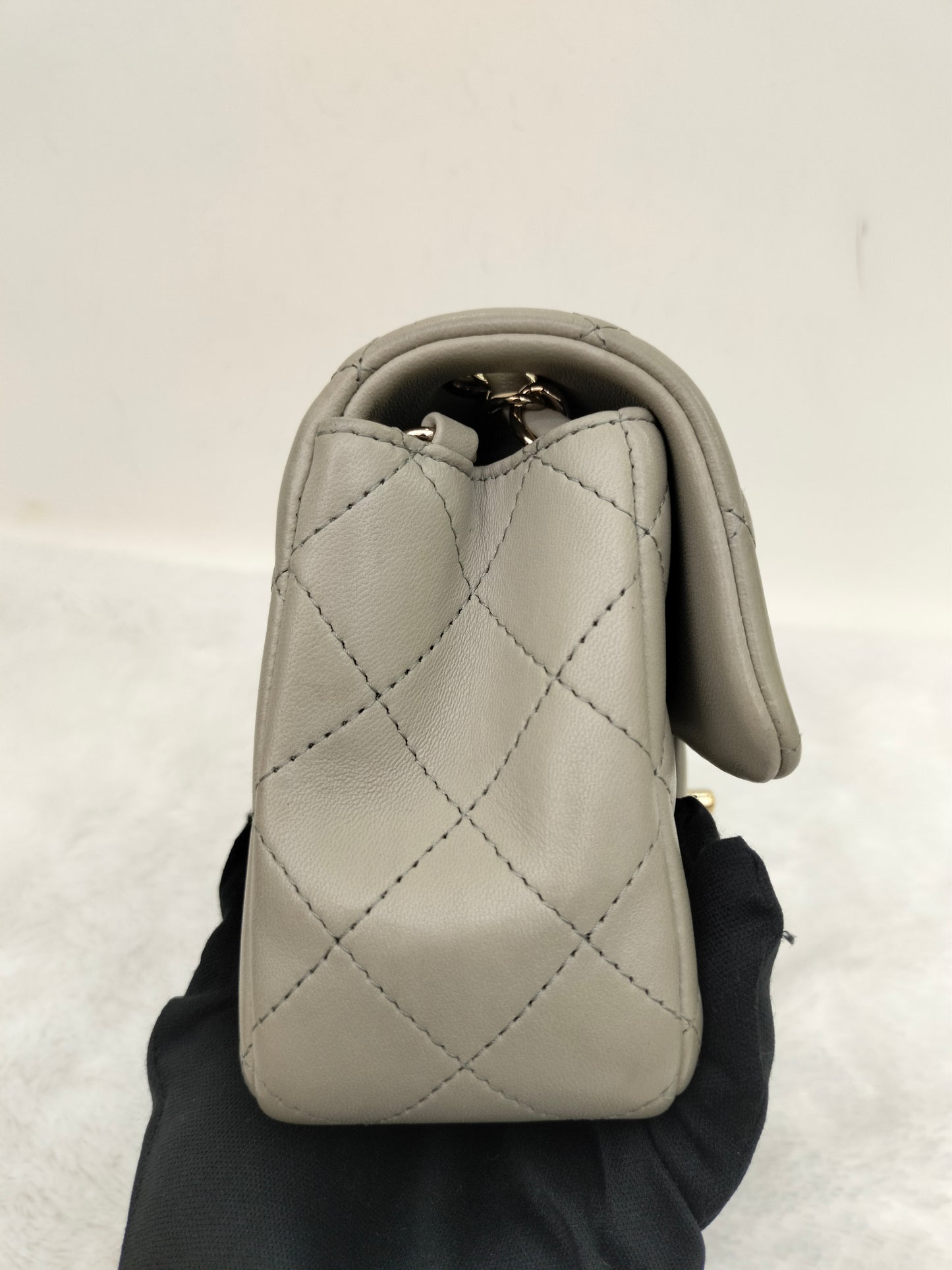 Chanel Mini Rectangular Lamb Light Grey LGHW (CHIP)