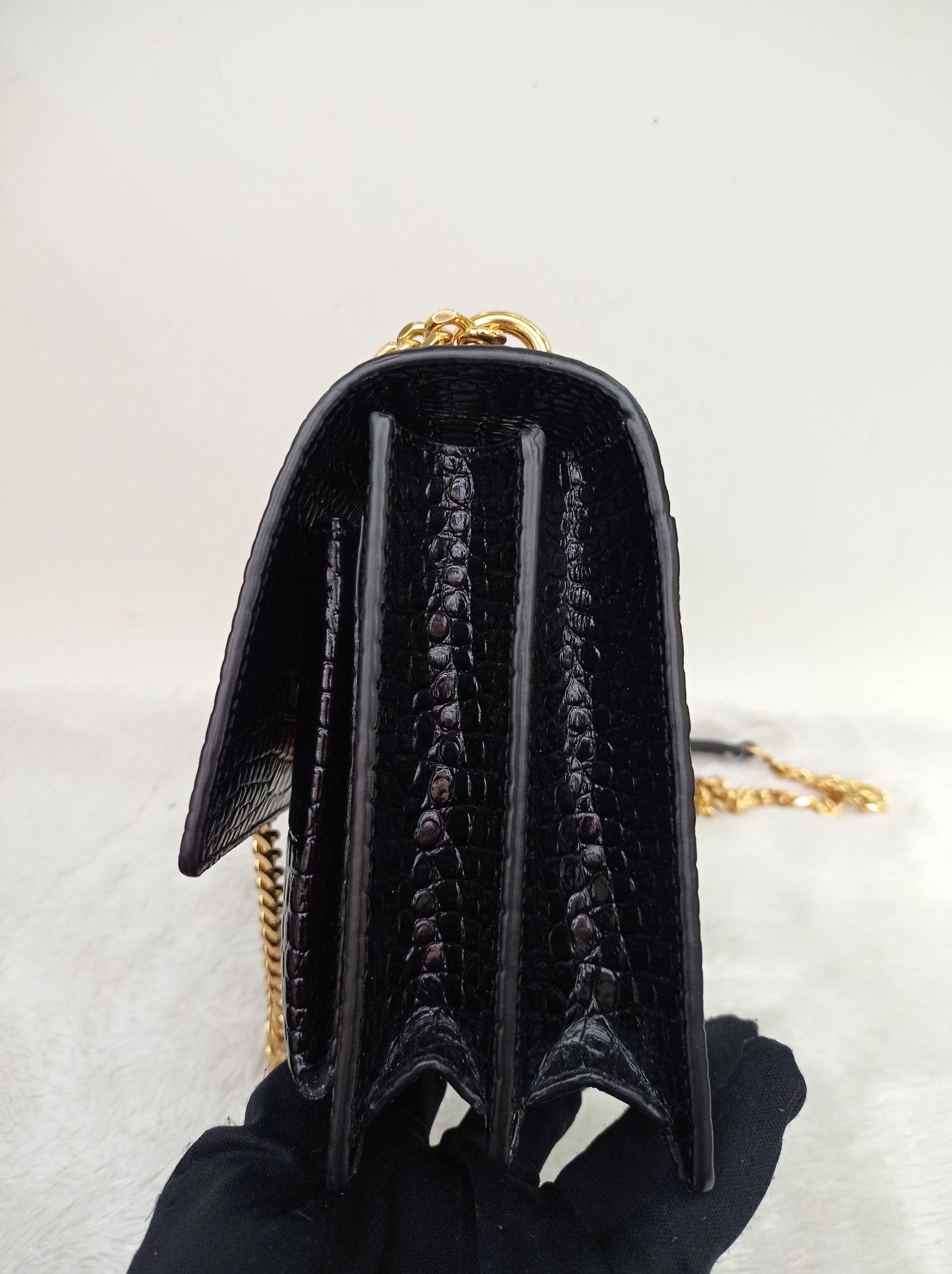 YsL Sunset Medium Croco Black GHW 2022