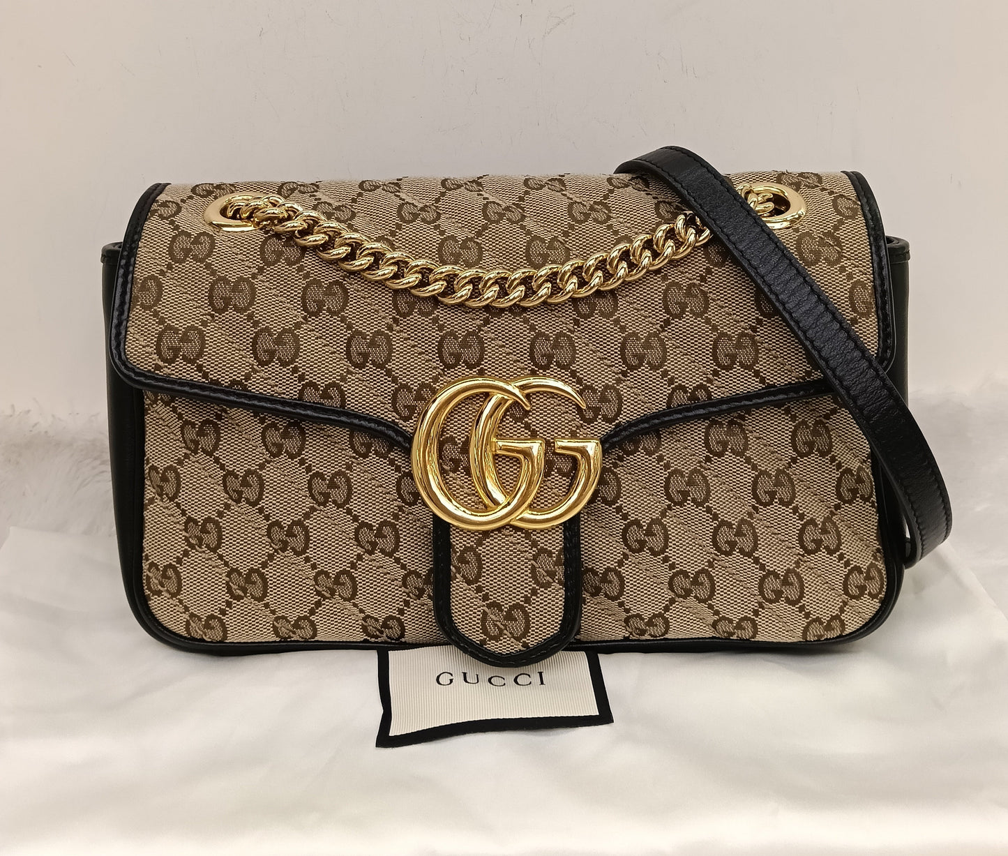 Gucci Marmont Small Canvas Beige Black GHW
