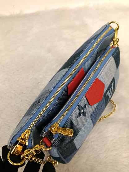 LV Multi Pochette Accessories Monogram Denim Blue Rouge 2019