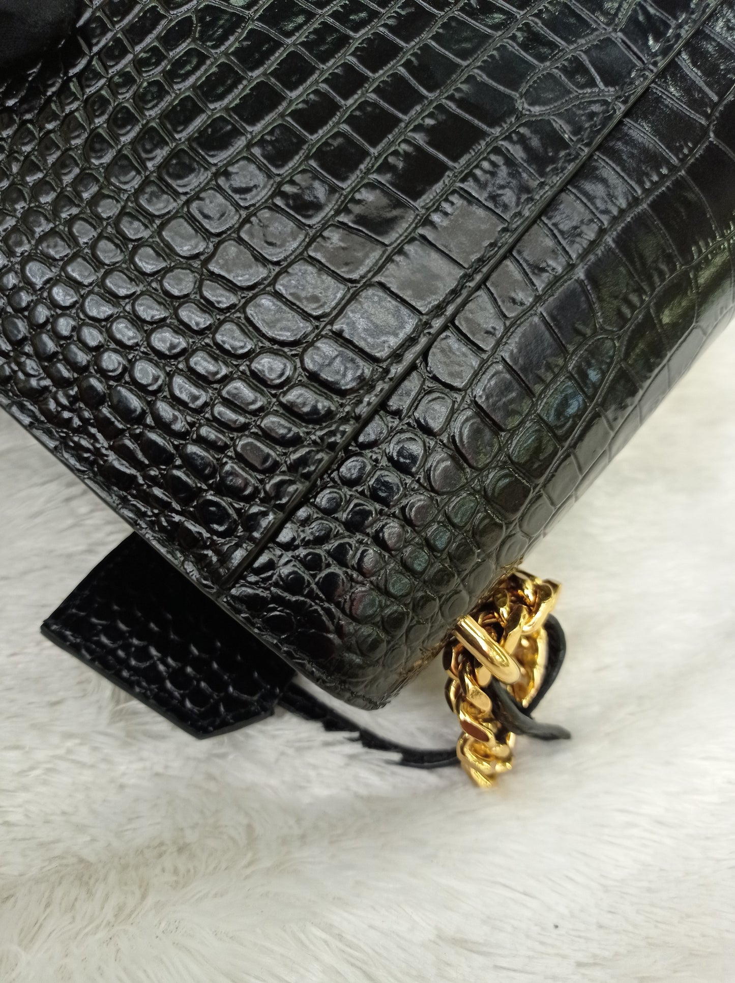 YsL Sunset Medium Croco Black GHW 2022