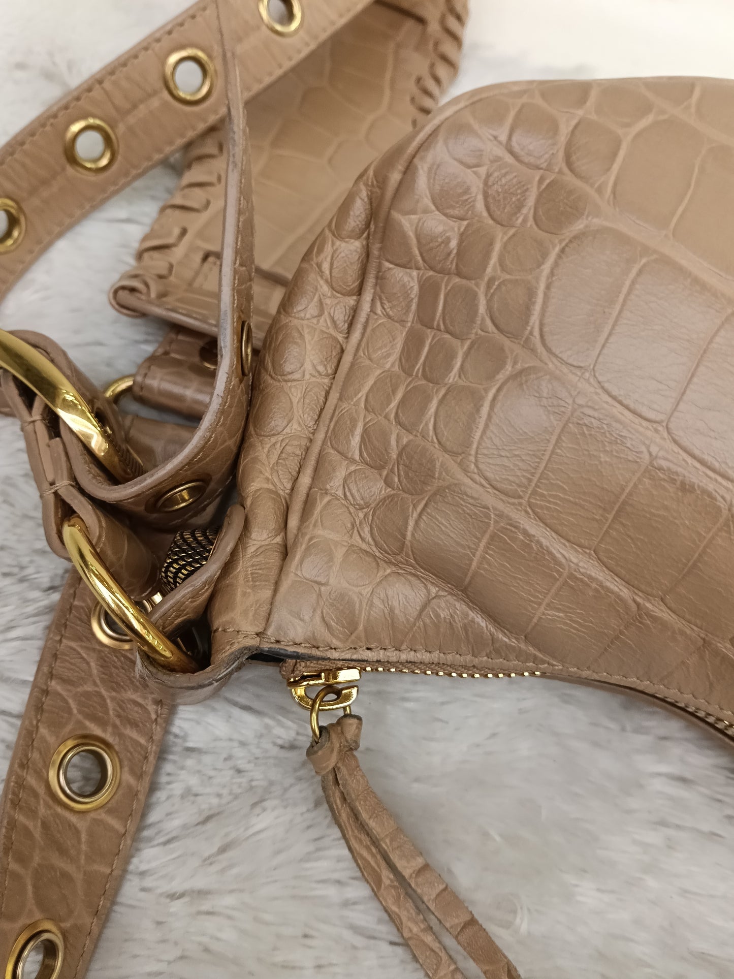 Balenciaga Le Cagole XS Croco Embossed Nude RGHW 2023