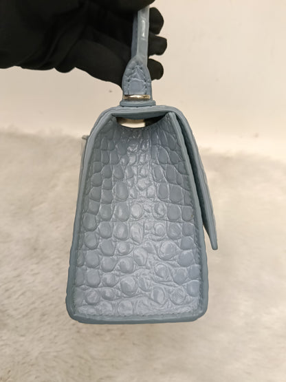 Balenciaga Hourglass XS Top Handle Croco Blue Grey SHW 2021