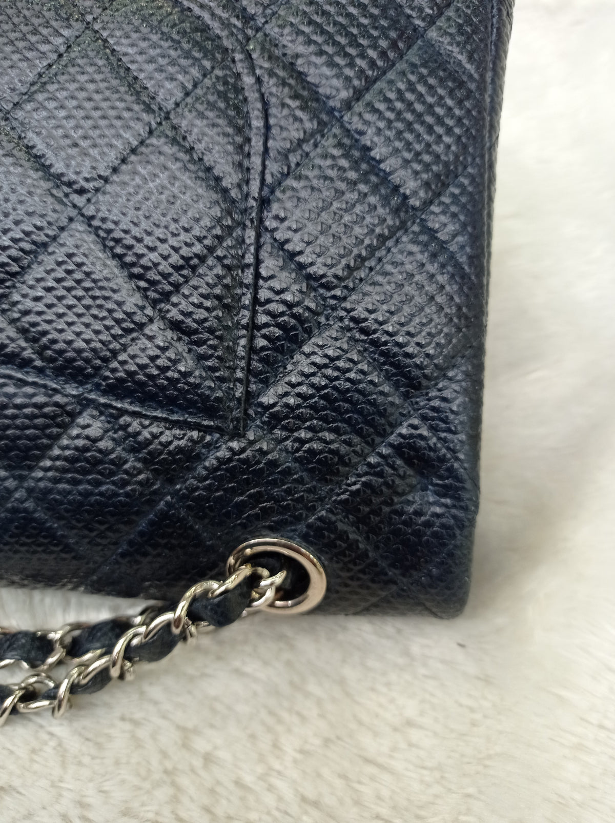 Chanel Medium Karung Snake Skin Navy SHW DF #14