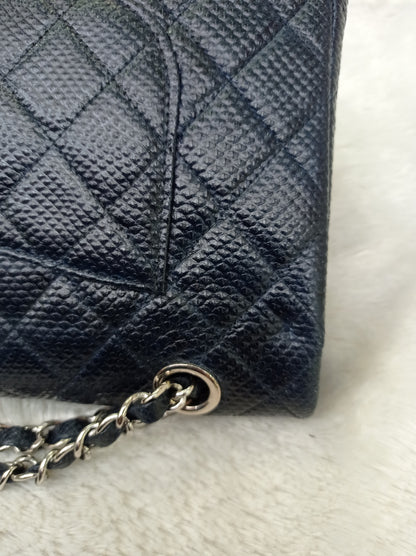 Chanel Medium Karung Snake Skin Navy SHW DF #14