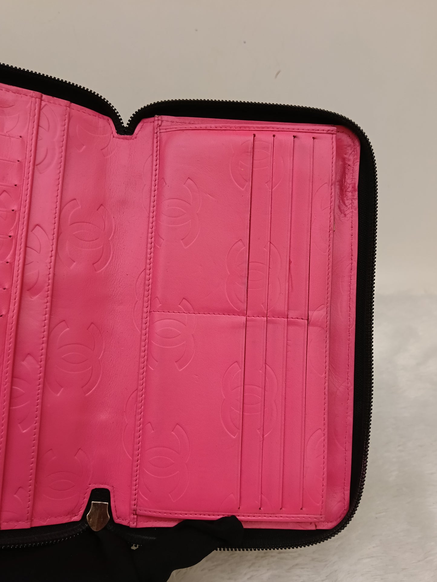 Chanel Zip Around Organizer Cambon Calfskin Black Pink SHW #16