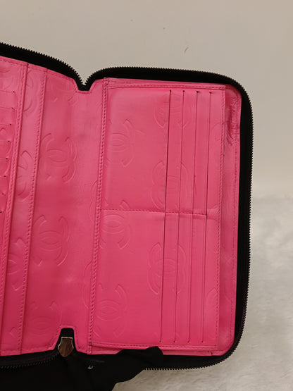 Chanel Zip Around Organizer Cambon Calfskin Black Pink SHW #16