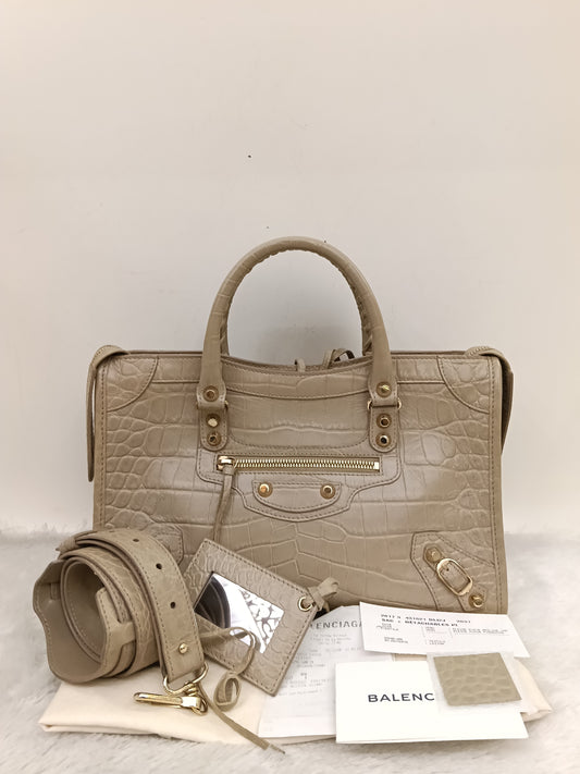 Balenciaga Small City Classic Croco Beige GHW 2018