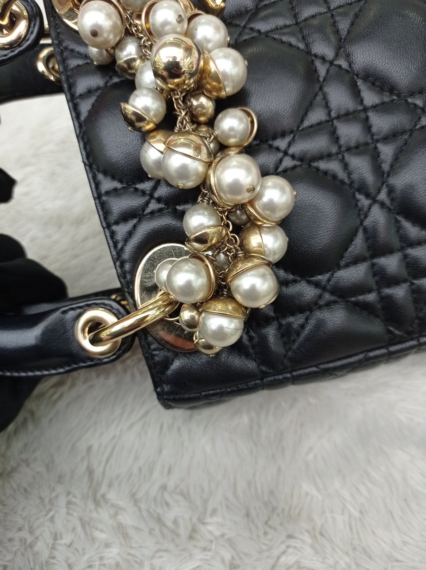 Lady Dior Mini Lamb Pearl Embellished Black GHW 2010