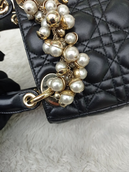 Lady Dior Mini Lamb Pearl Embellished Black GHW 2010