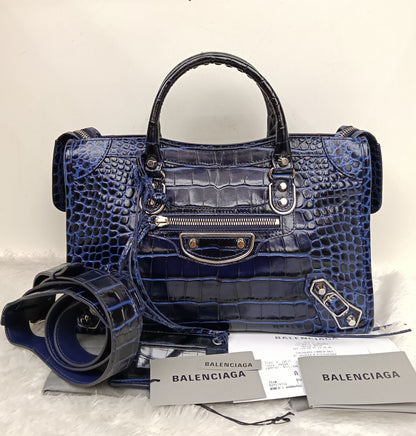 *NEW* Balenciaga Small City Edge Croco Blue SHW 2023