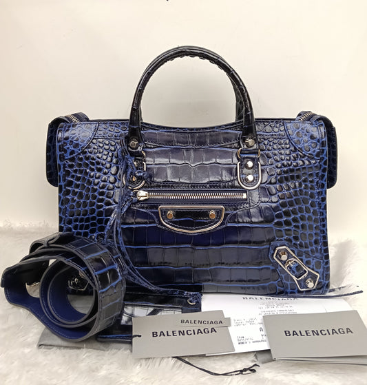 *NEW* Balenciaga Small City Edge Croco Blue SHW 2023