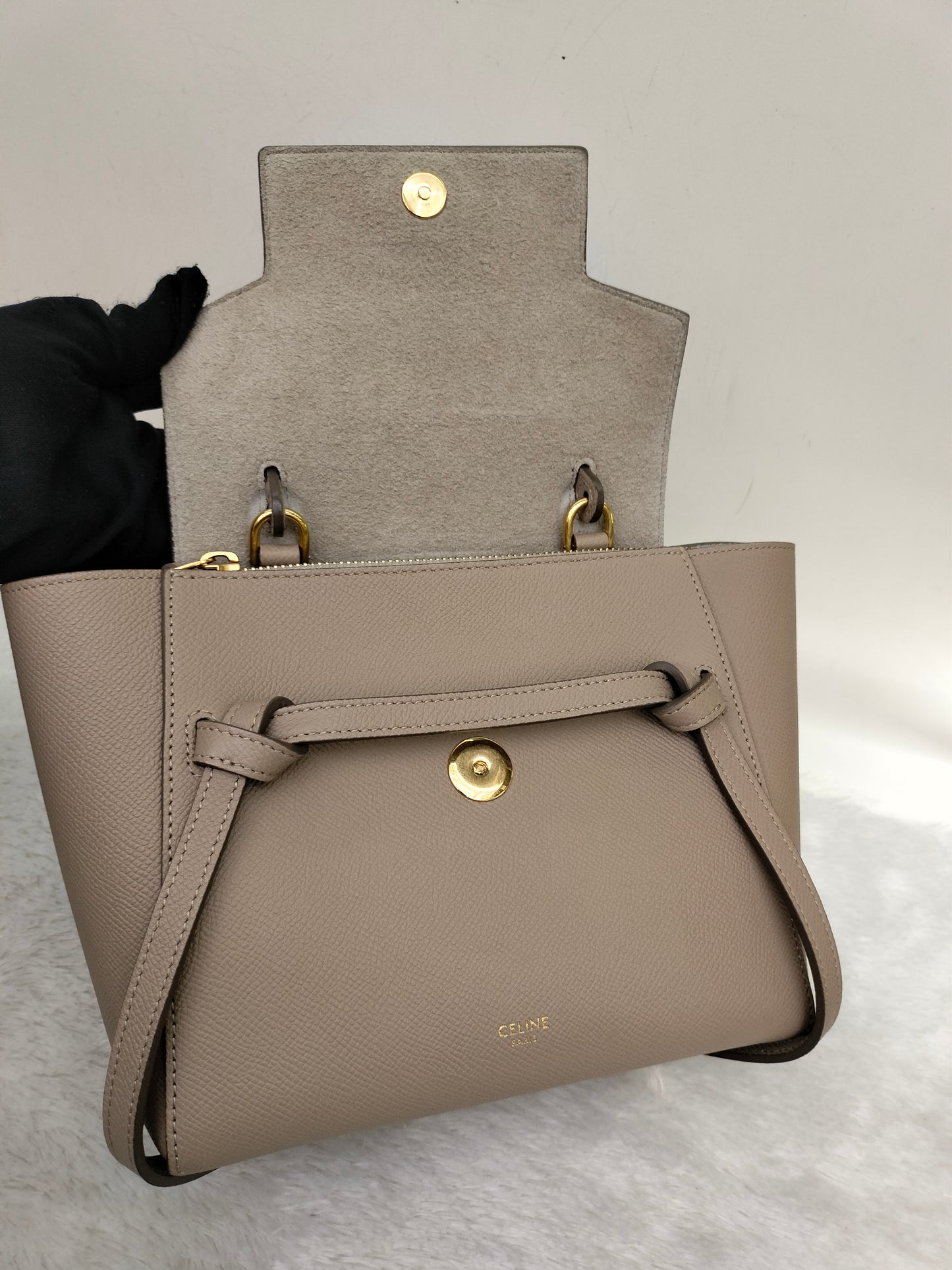 Celine Nano Belt Grained Taupe GHW 2019