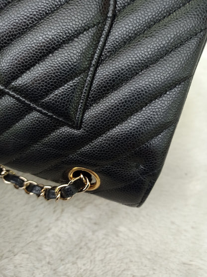 Chanel Medium Chevron Caviar Black GHW DF #30