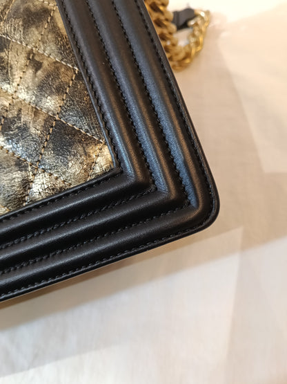 Chanel Boy 25 Crumpled Goatskin Black Gold GHW #26