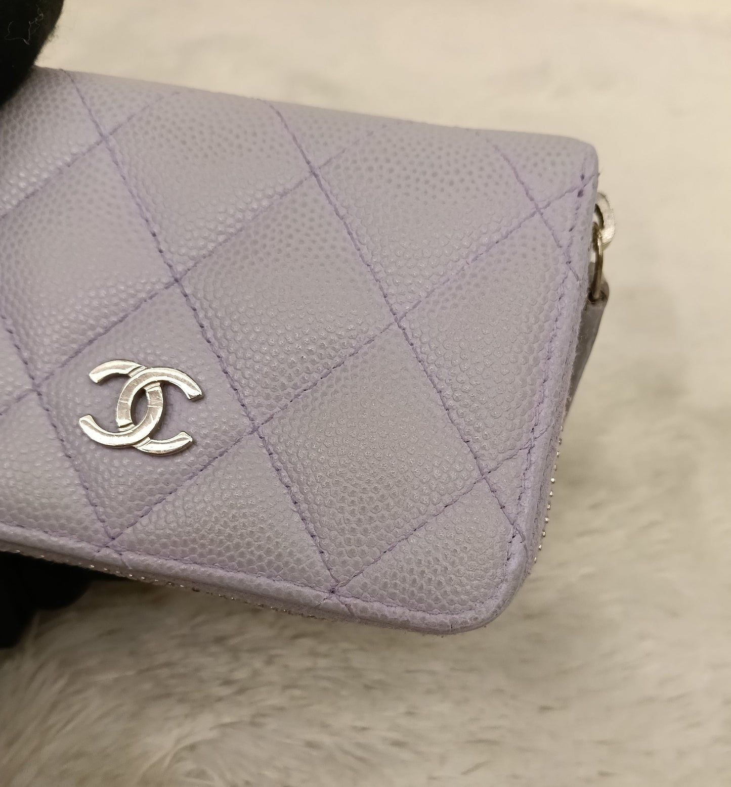 Chanel Zip Around Coin Wallet Purse Caviar Light Purple SHW #31