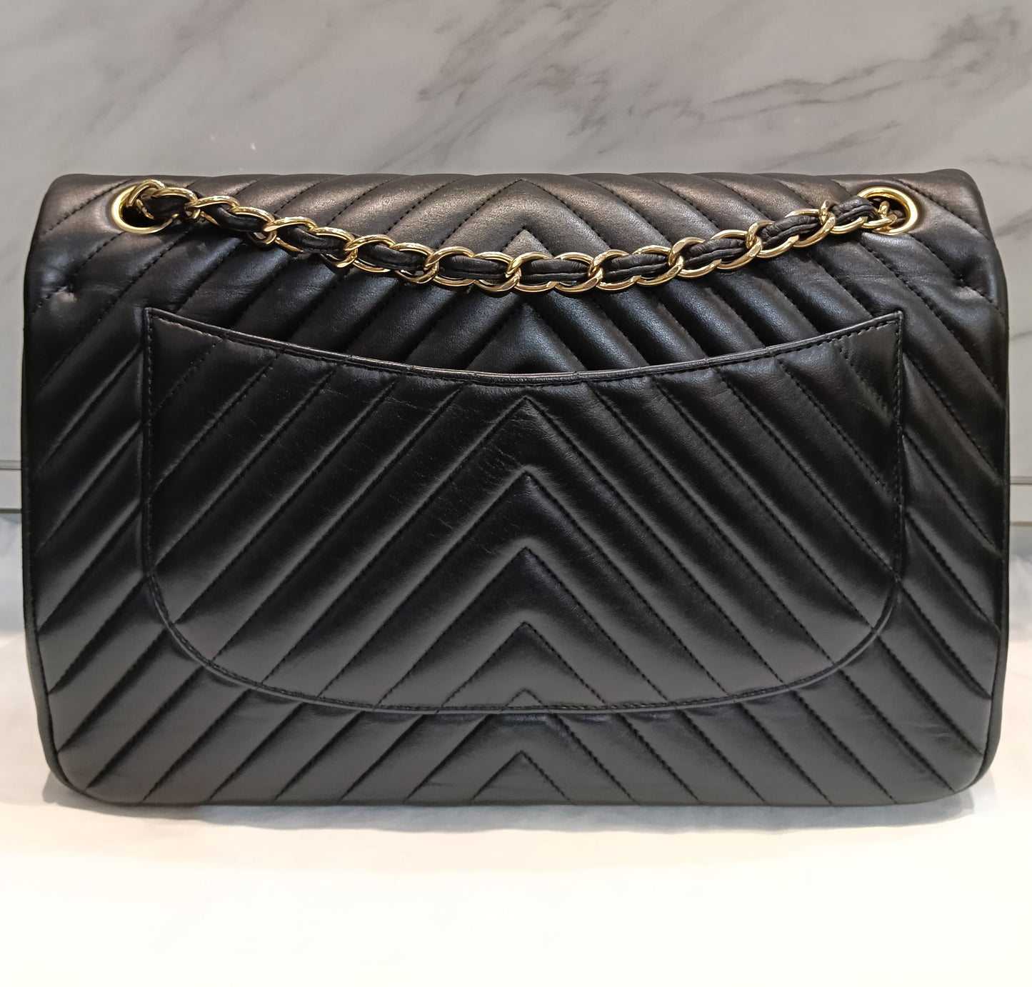 Chanel Jumbo Chevron Lamb Black GHW DF #27