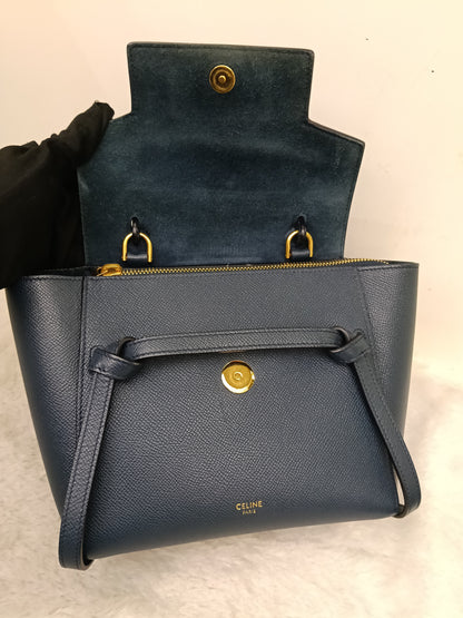 Celine Nano Belt Grained Abyss Blue GHW 2018